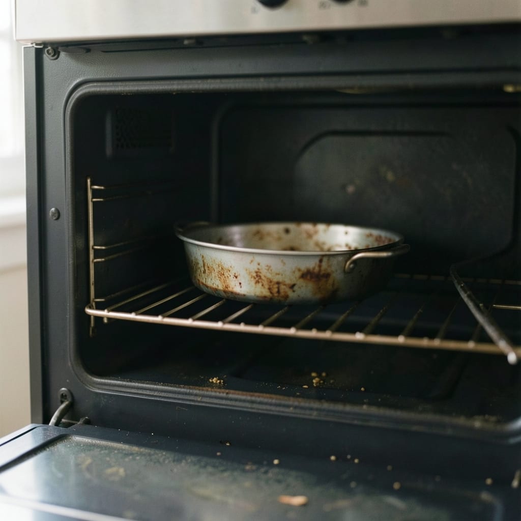 An ordinary home oven with one tin in it