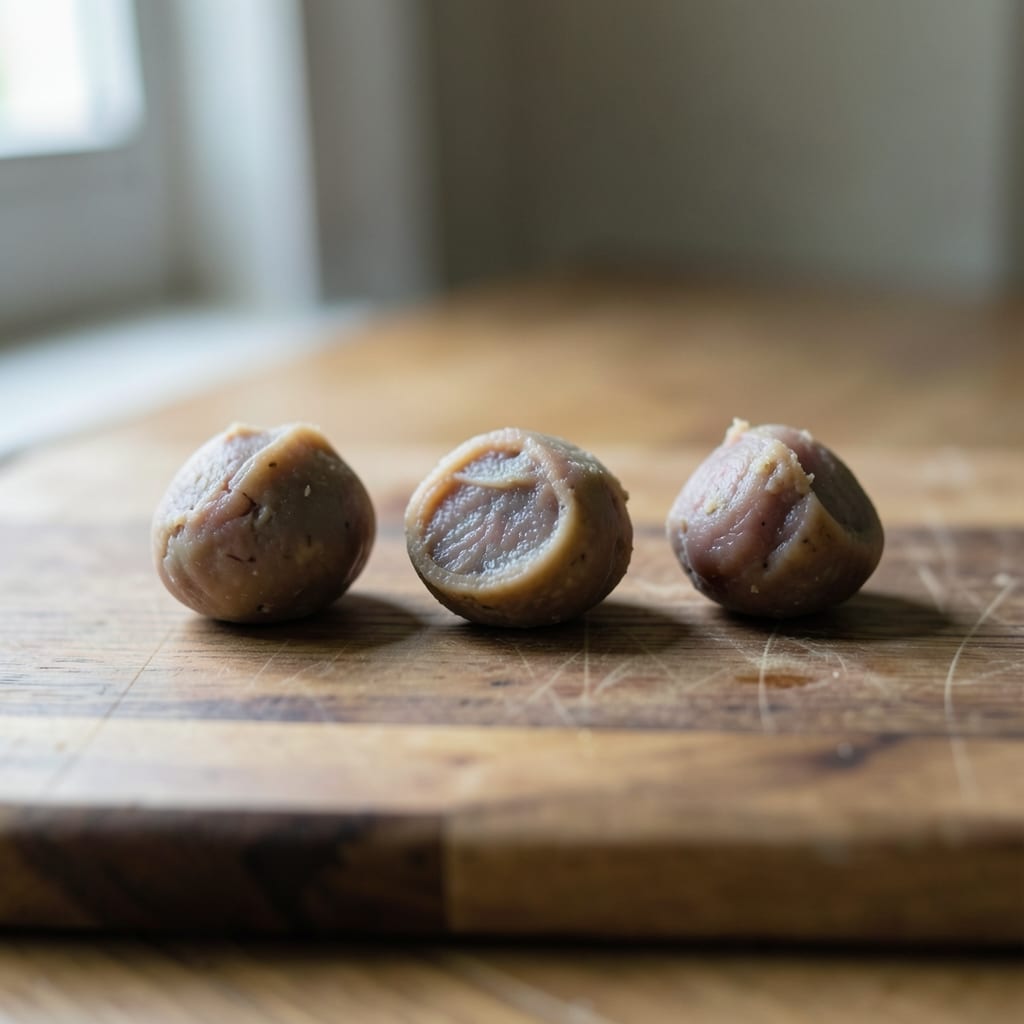 Three chops of different thickness, ready to be tested